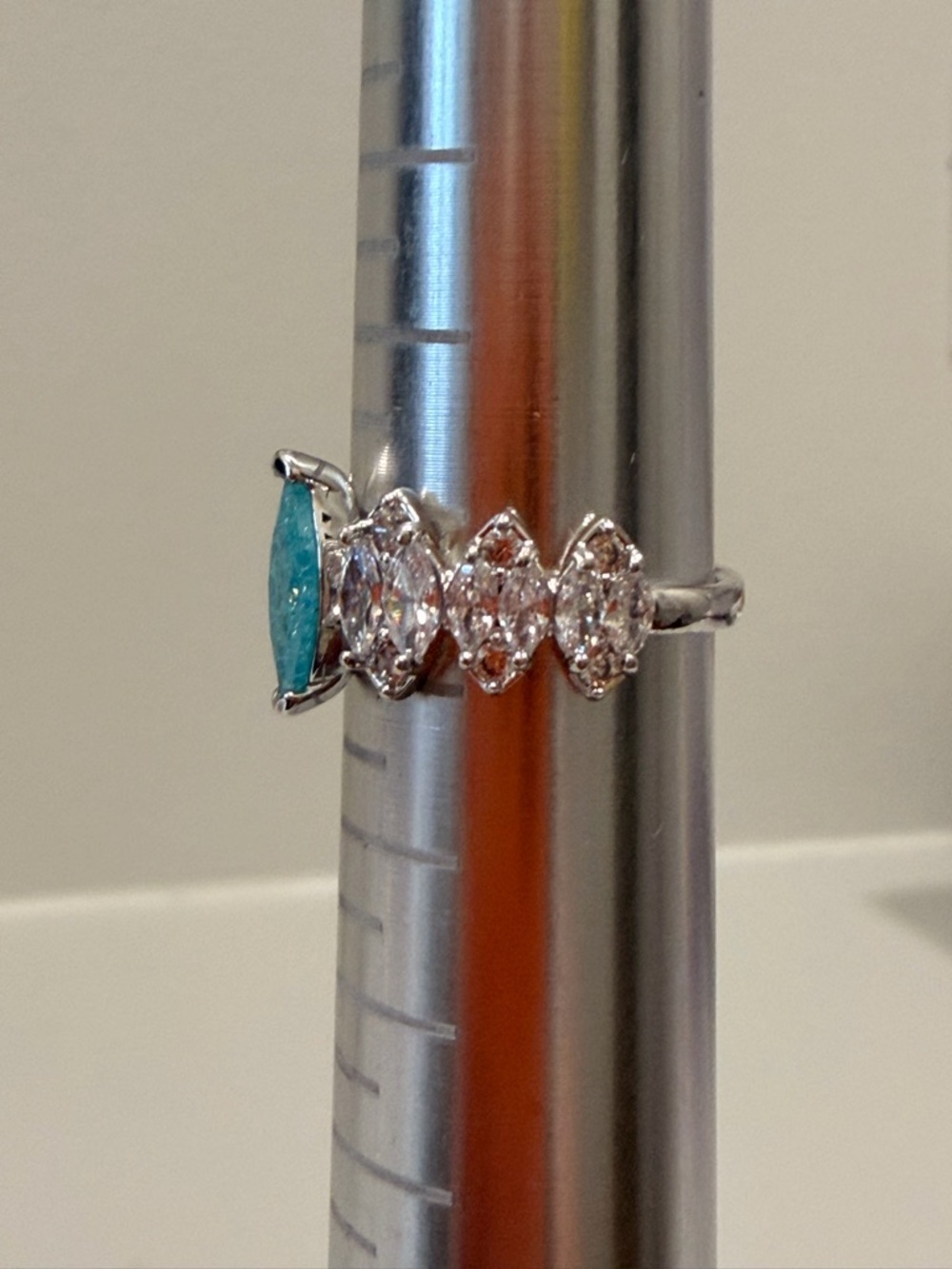 Bomb Party NWOT! Marquise Turquoise Center Silver Ring with Diamond CZ - Picture 2 of 4